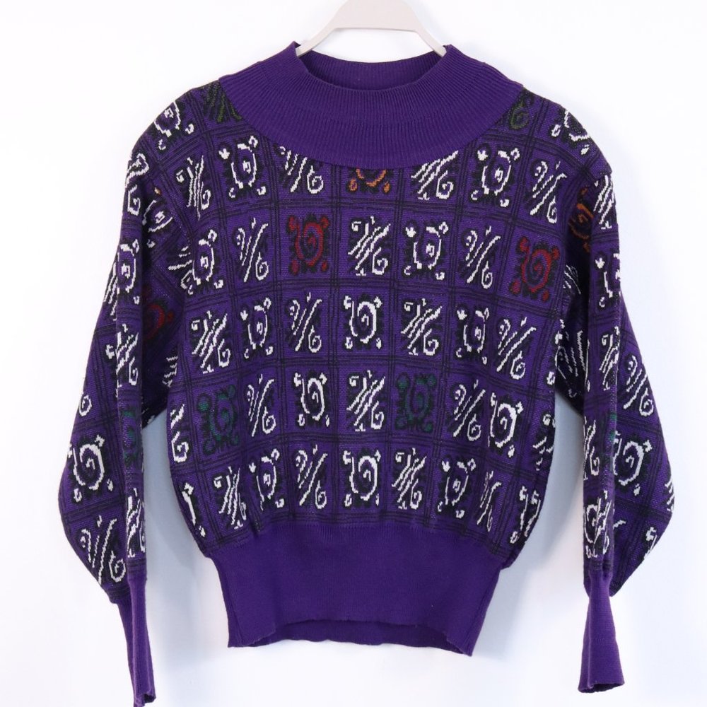 Vintage Purple Jacquard Knit Sweater - XL